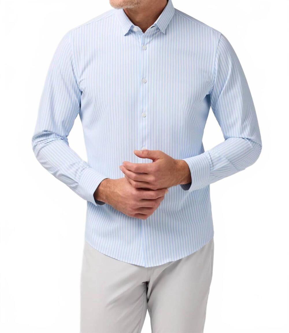 NEW MIZZEN + MAIN leeward no tuck dress shirt - trim in cloud blue bengal stripe